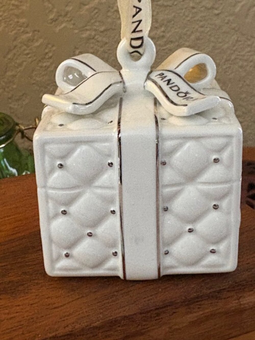 Pandora White Ceramic Gift Box Branded Holiday Ornament
